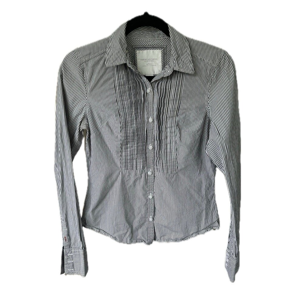 American Eagle AE 100% Cotton Thin Stripe Knife Pleats Button Down Collar Shirt